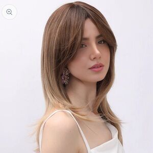 14-inch Ombre Brown Straight with Curtain Bangs (Synthetic Wig)